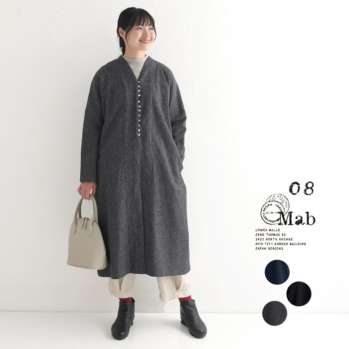 08Mab（ゼロハチマブ） ワンピース 長袖 レディース 綿麻 ダブルガーゼ