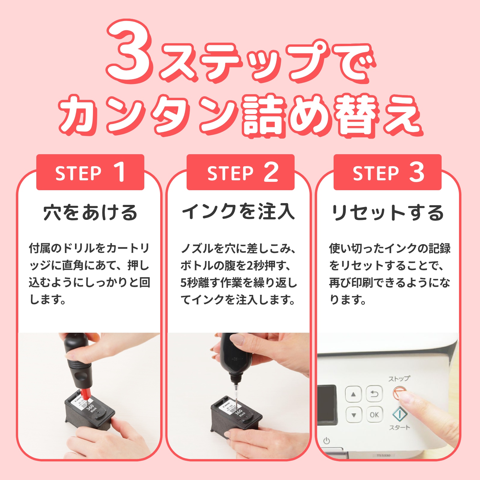 PIXUS BC-385/386 Canon キャノン 用 純正用詰め替えインク ビギナー