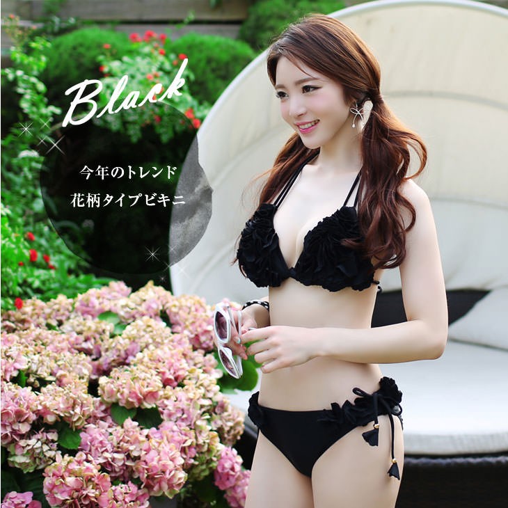 在庫一掃】 花びら バンドゥ 三角 ビキニ 水着 上下セット フラワー