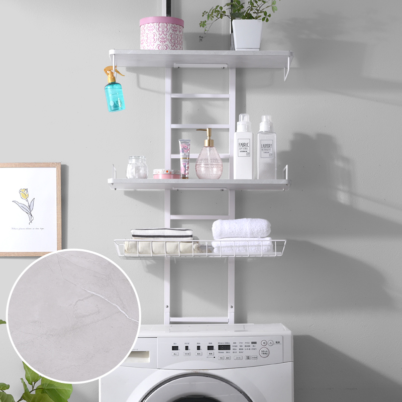 ワイエムワールド つっぱり ランドリーラック 幅60 3段 バスケット付