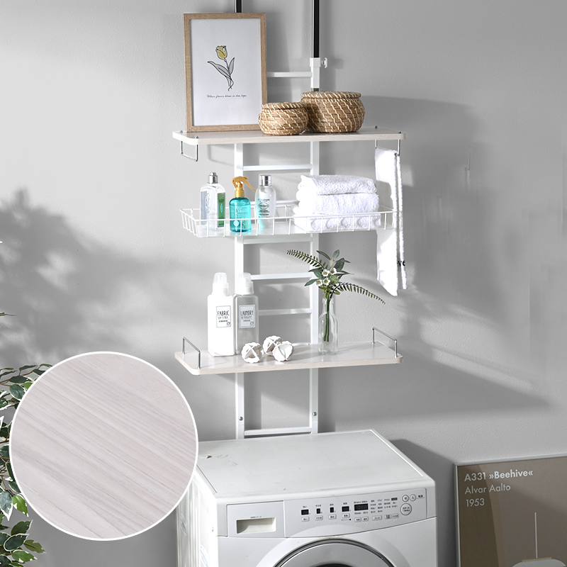 ワイエムワールド つっぱり ランドリーラック 幅60 3段 バスケット付