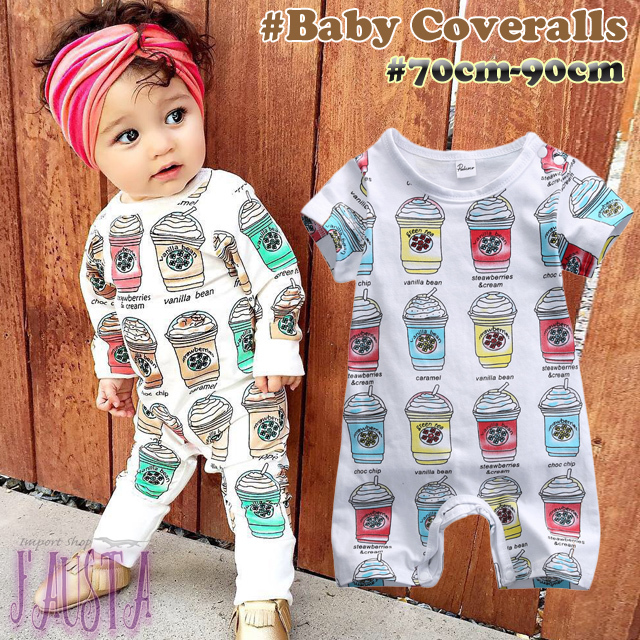 ベビー服 70 80 90 おしゃれ 安い カバーオール 半袖 フラペチーノ柄