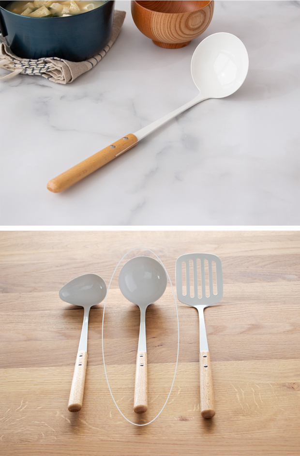 2/27-3/1はP10倍／ レードル 琺瑯 ホーロー 持ち手 木 natural blanc