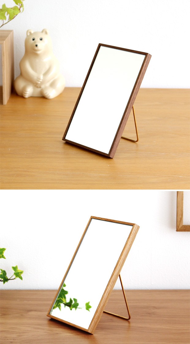 取扱終了】卓上ミラー 木製 折りたたみ スクエア おしゃれ 鏡 壁掛け