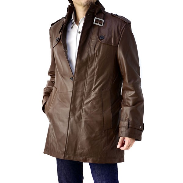 FLAG ON CREW コート 本革 レザーコート 高級羊革 ラムレザー メンズ