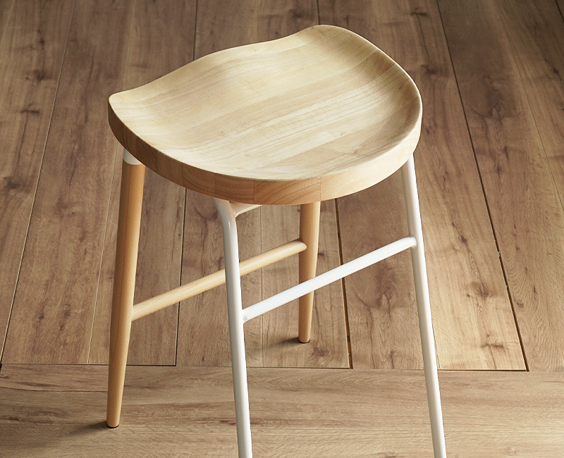 カウンターチェア 2脚セット 木製座面 天然木 スチール脚 ハイスツール