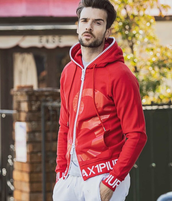 1PIU1UGUALE3 RELAX ビッグファスナー3ロゴプリントパーカー