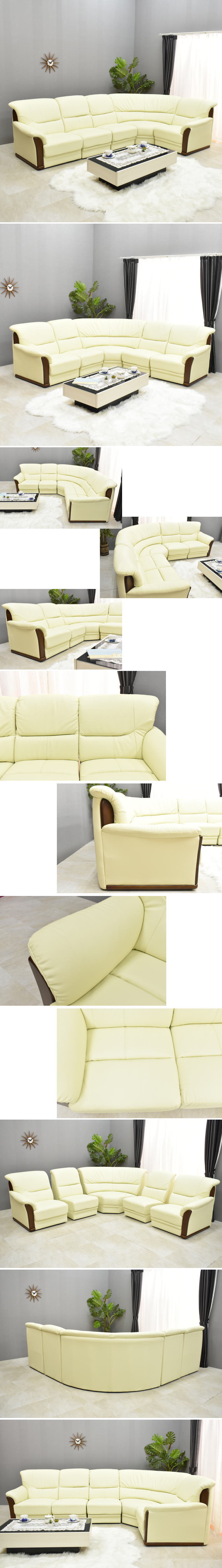 本革張りコーナーソファー 5点セット 本革 アイボリー レザー 応接