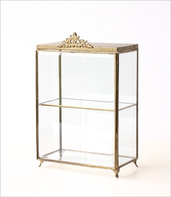 ショーケース 卓上 アンティーク ゴールド ガラス 透明 小物入れ 2段
