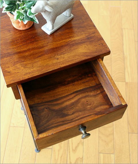 アジアン 民芸 簾 金属取手 金具 鋲打 電話台 花台 サイドテーブル i1