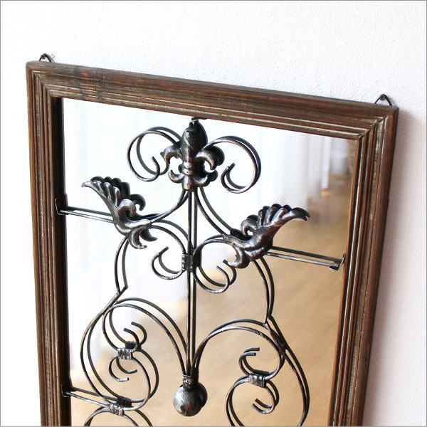 鏡 ウォールミラー 壁掛け ミラー おしゃれ アンティーク風 木製