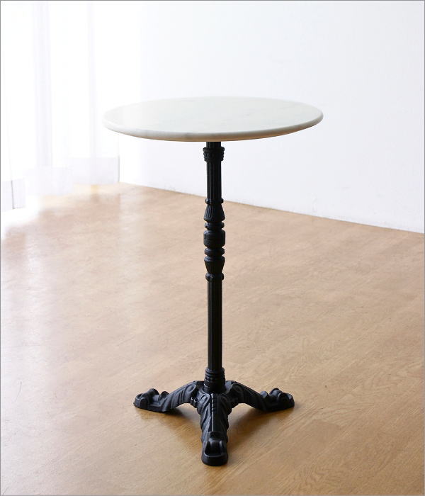 カフェテーブル 大理石 丸 1本脚 高さ60cm コンパクト コーヒー