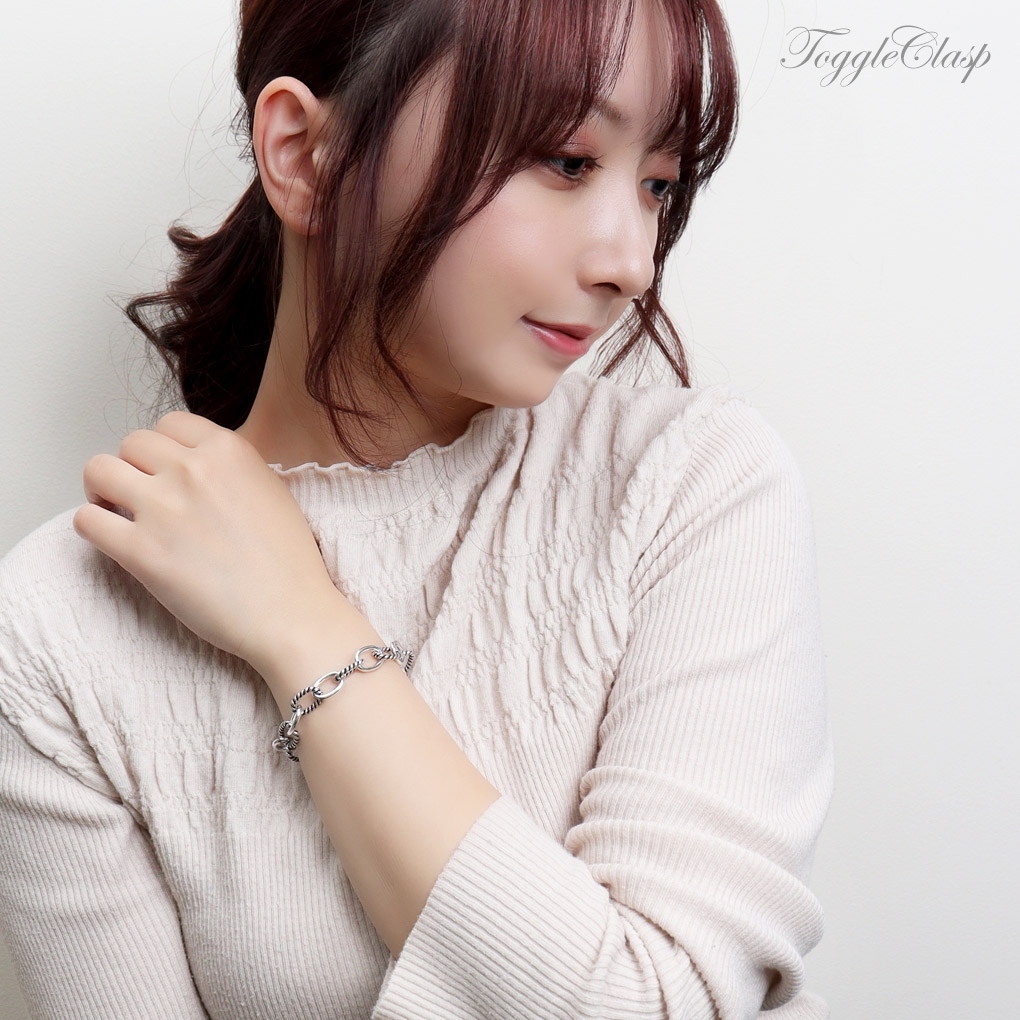 シルバー925 コンビ あずきチェーン ブレスレット シルバー マンテル T