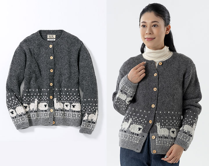 ペルー製 手編み アルパカ ひつじ カーディガン レディース warawara