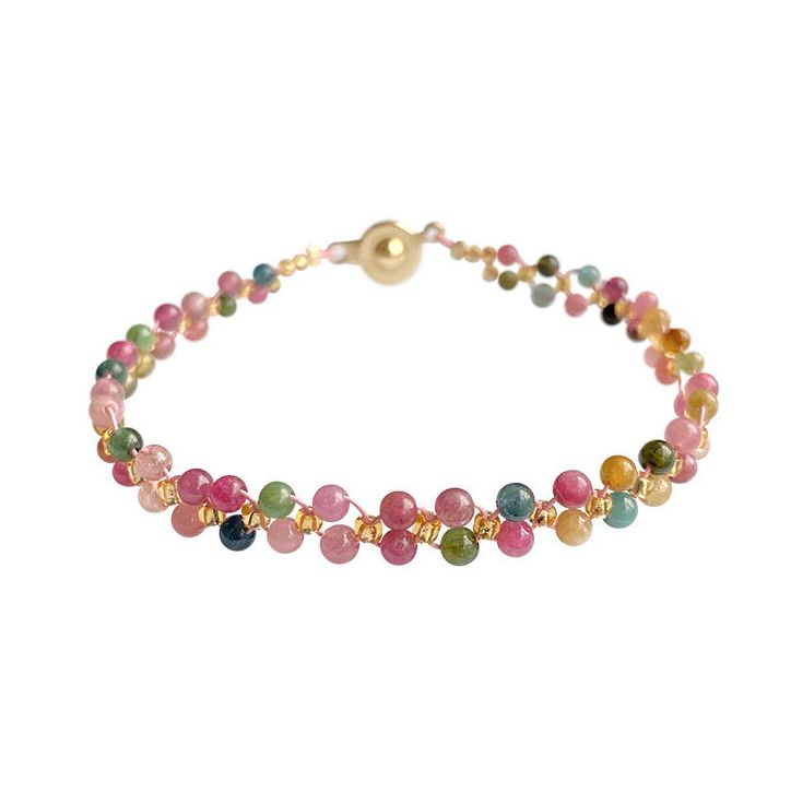 送料無料 天然トルマリン2連ブレスレット 天然石 レディース カラフル