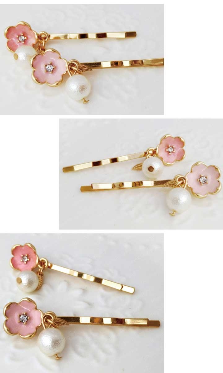 送料無料 パール付き桜ヘアピン ヘアピン ヘアクリップ ヘア