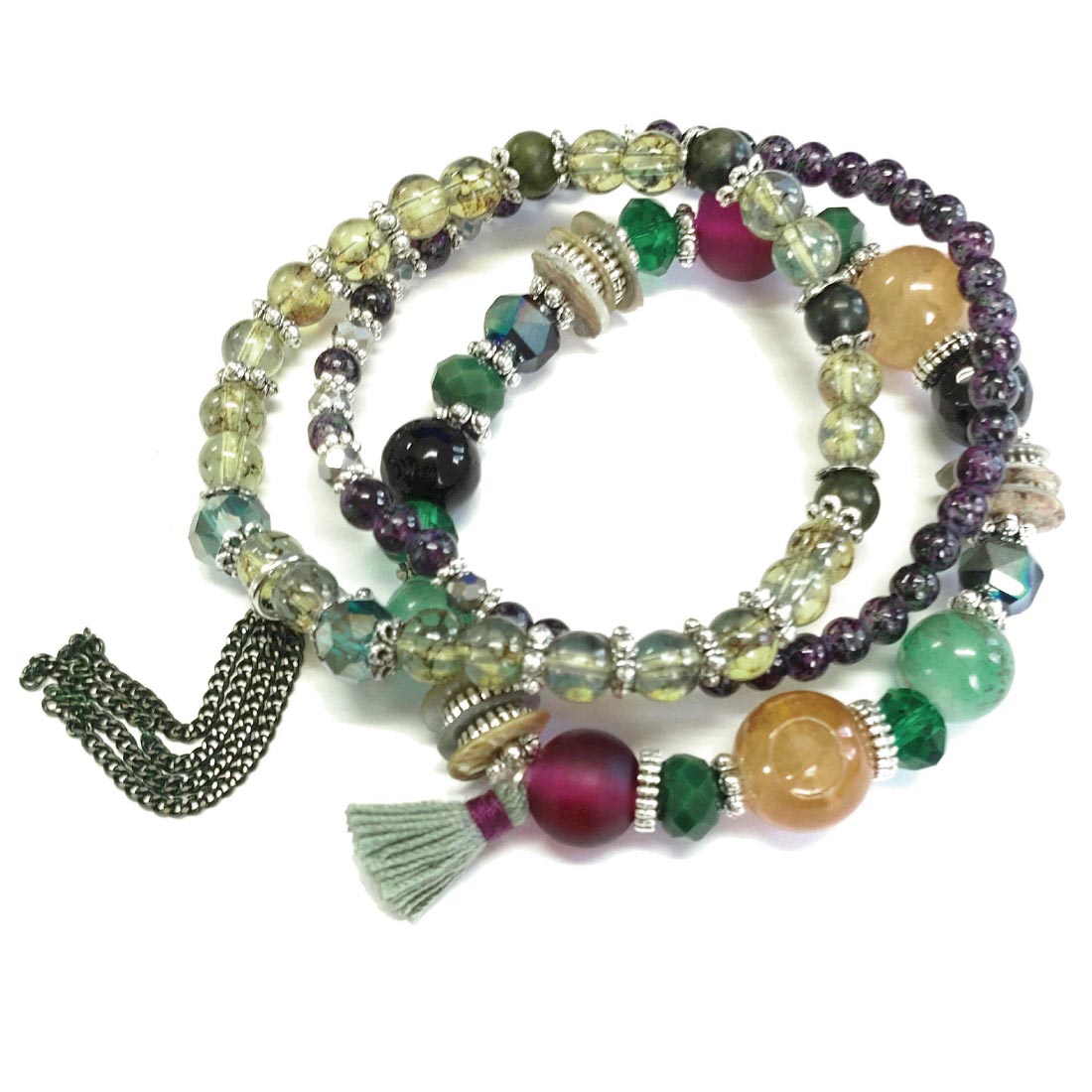 天然石風 3連ビーズブレスレット エスニック 小物 お洒落 カラフル