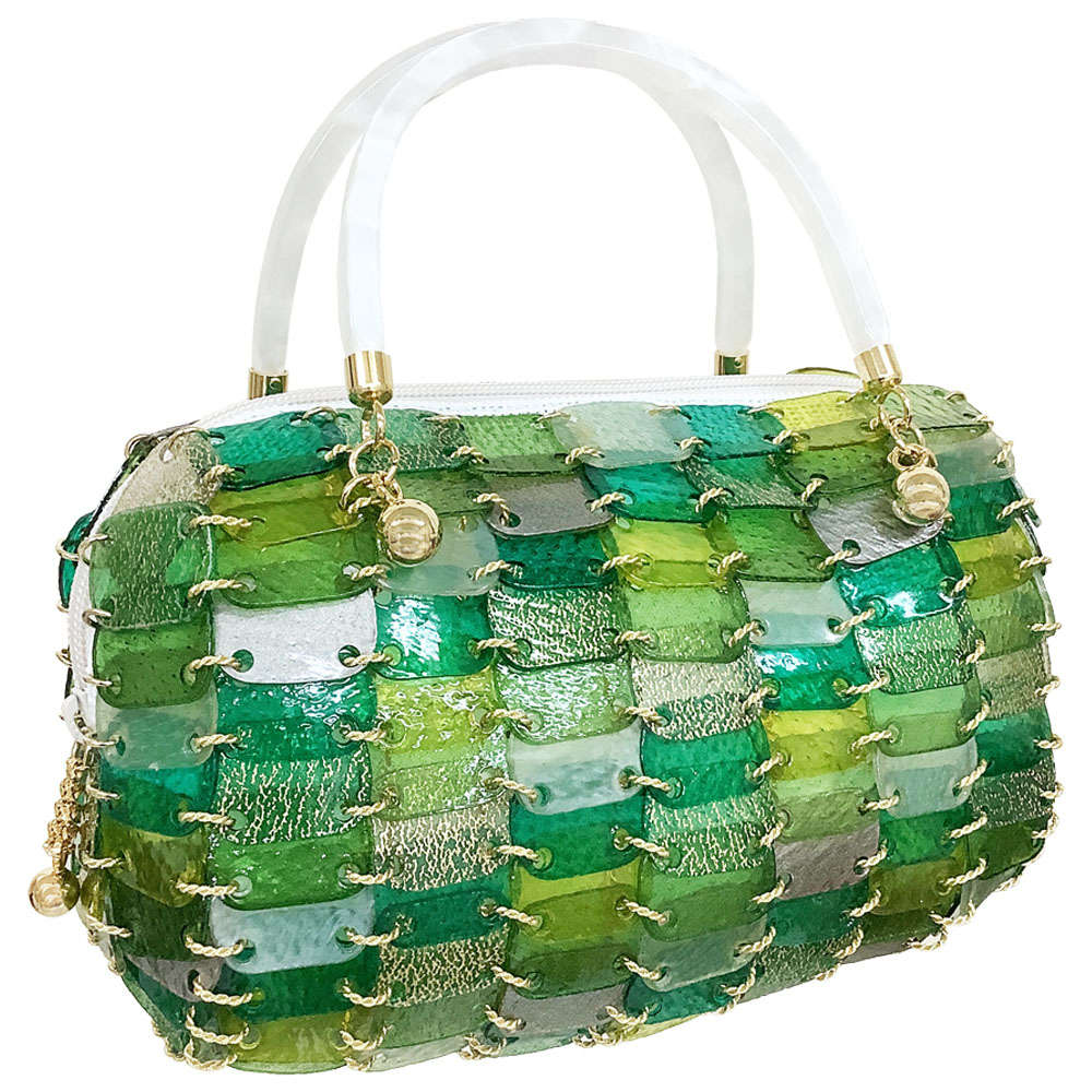 天然 豚皮 プレート エナメル バッグ クリスタル レディース #01-916