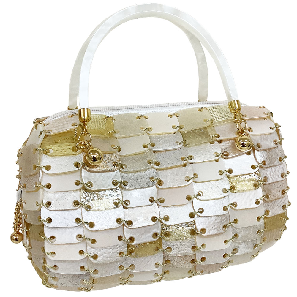 天然 豚皮 プレート エナメル バッグ クリスタル レディース #01-916