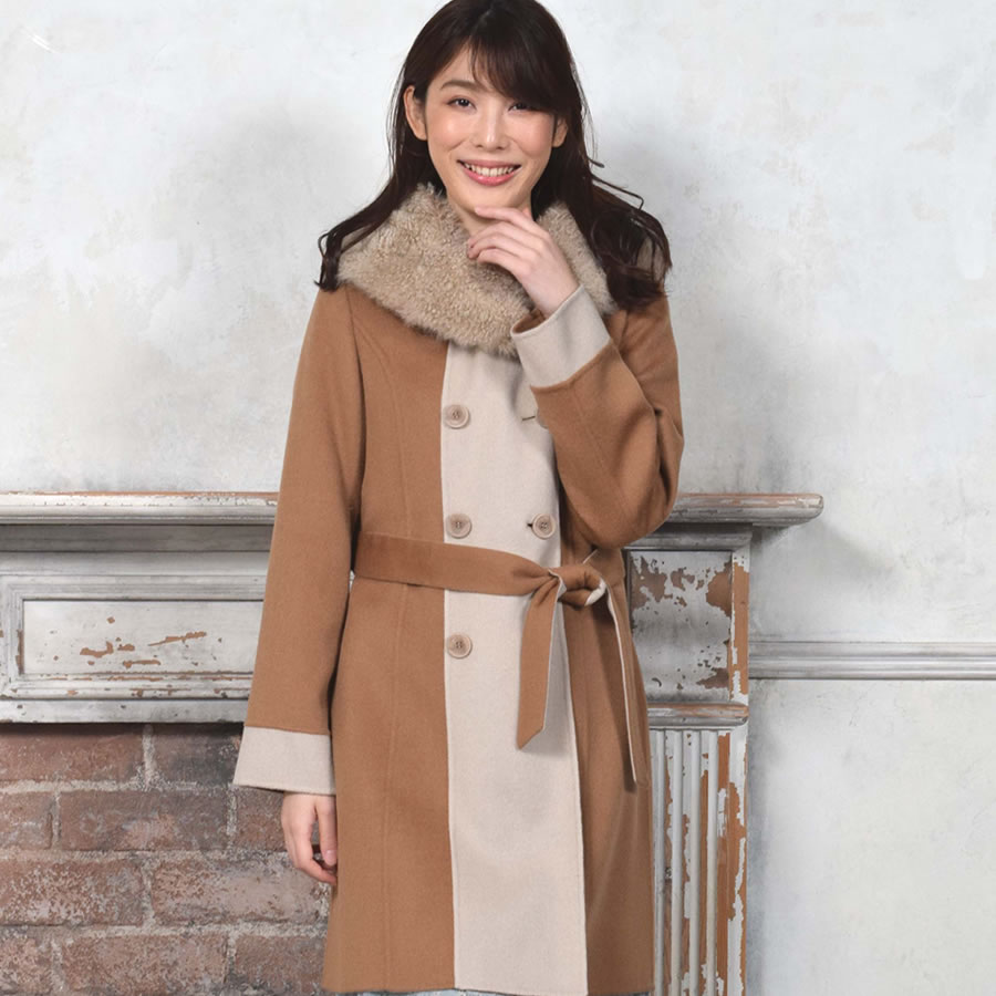 爆買 カシミヤファー カシミヤコート混紡 ダブルフェイス コート