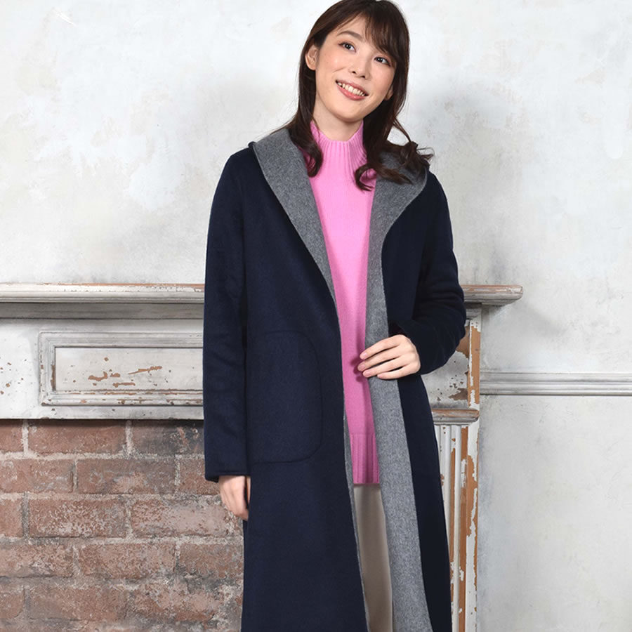 Merfirge 爆買 フード付きコート ウール混 ダブル フェイス