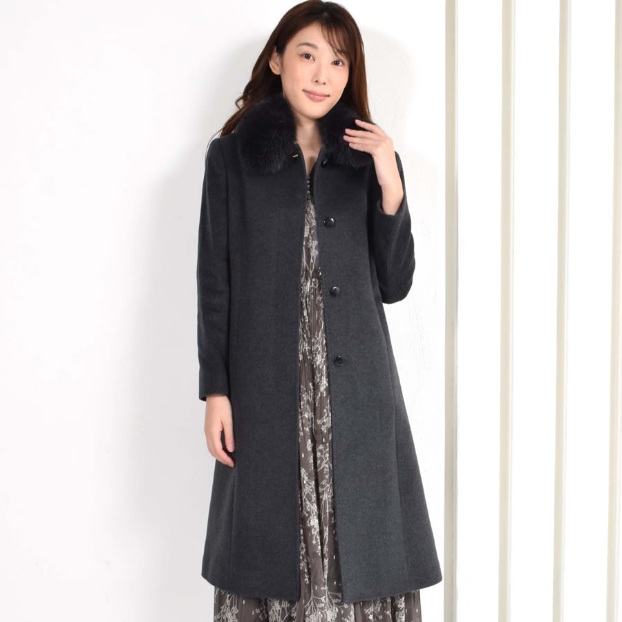 爆買 カシミヤコート カシミヤ100％コートフォックストリム レディース