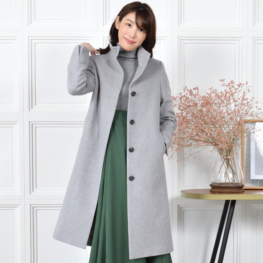 爆買 スタンドカラーコート カシミヤ & ウール カシミア ロングコート