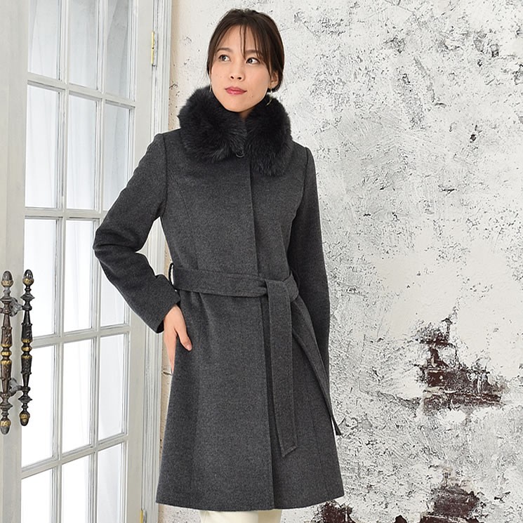 爆買 カシミヤコート カシミヤ100% コート チンチラトリム ファー