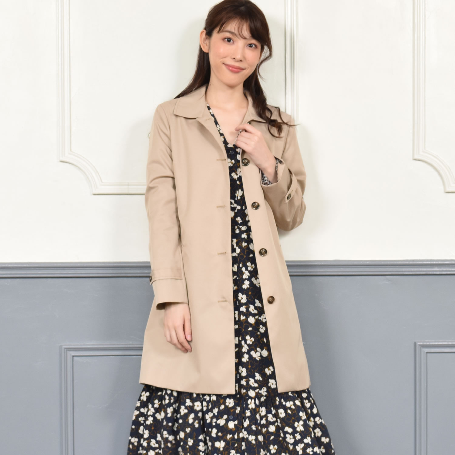 Merfirge 爆買 ステンカラーコート 裏地 チェック柄 【花粉対策・弱撥