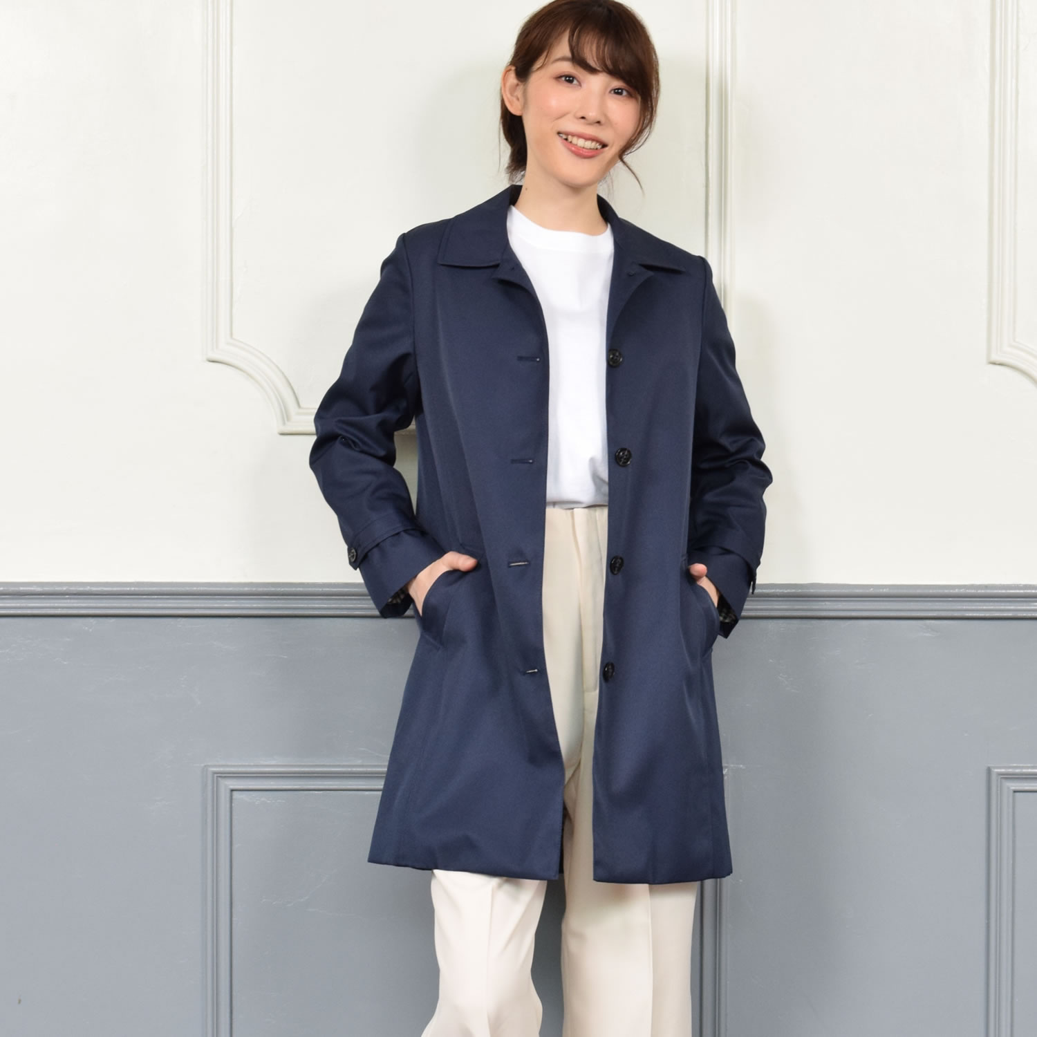 Merfirge 爆買 ステンカラーコート 裏地 チェック柄 【花粉対策・弱撥