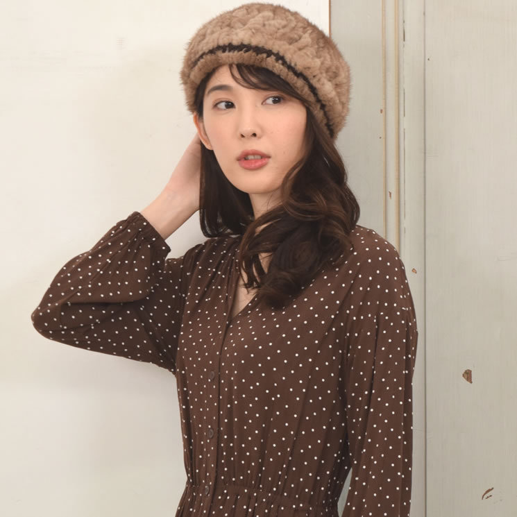 爆買 ミンク 編みこみ ベレー帽 ミンクファー ファー帽子 ベレー