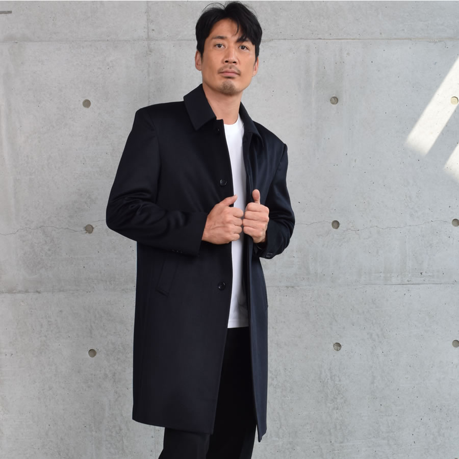 爆買 ステンカラーコート メンズ カシミヤ カシミア100％ ニーレングス