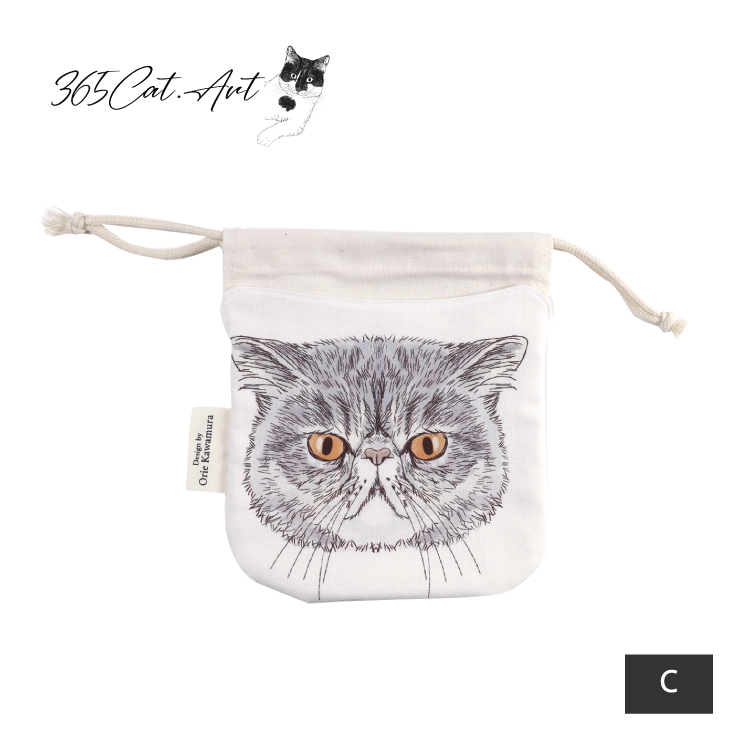 爆買 ／巾着袋 | 365Cat.Art ねこ巾着 全9種 猫 キャットフェイス 小物