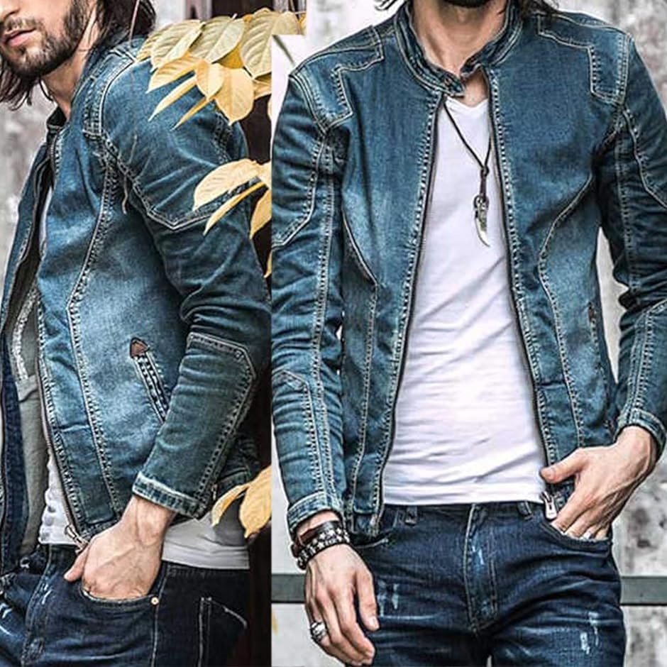 ヴィンテージ スタンドカラー デニム ライダース ジャケット