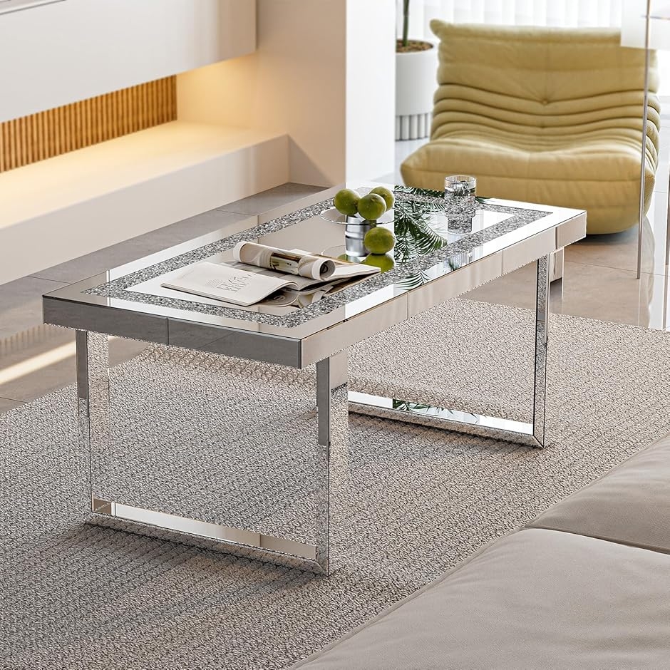 ローテーブル ガラス おしゃれ コーヒーテーブル ミラー センター