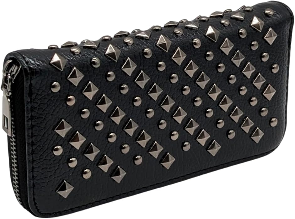 スタッズ 財布 レディース ブラック ファスナー カード入れ 長財布 鋲