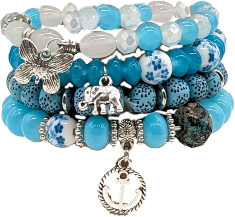 ブレスレット レディース ターコイズ ターコイズブルー 4連 バングル