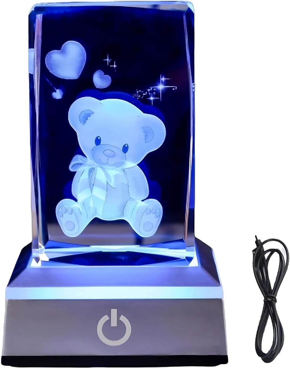 クリスタル 3D オブジェ 誕生日 記念日 可愛い プレゼント 電池(くま