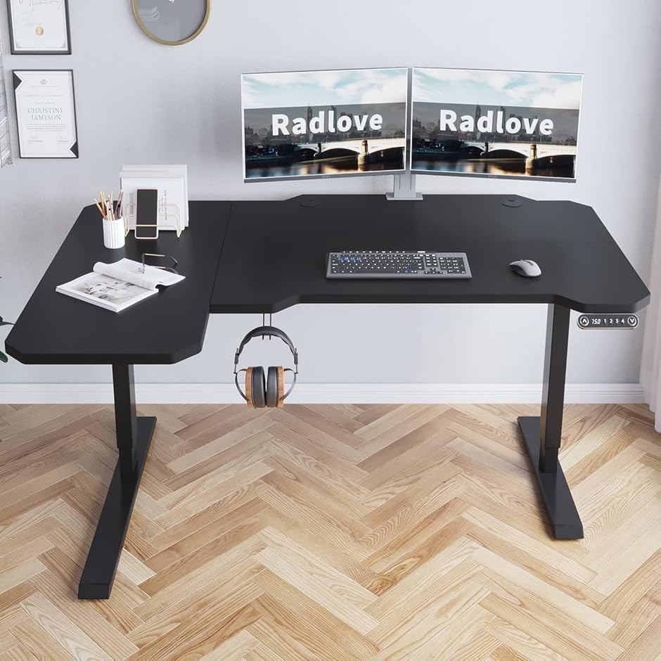 昇降デスク L字パソコンデスク 電動昇降式デスク 天板幅150CMx101CM