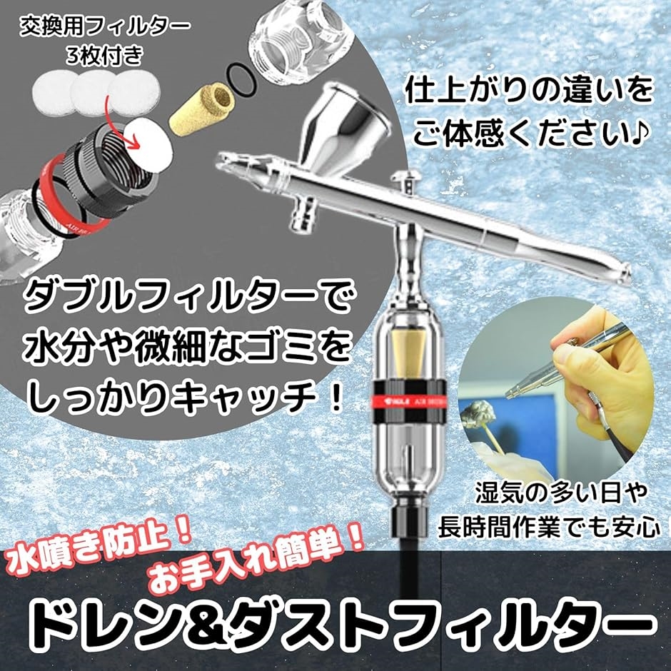 エアブラシ0.2口径セット、タミヤ、クレオス 製ドレンフィルター付き