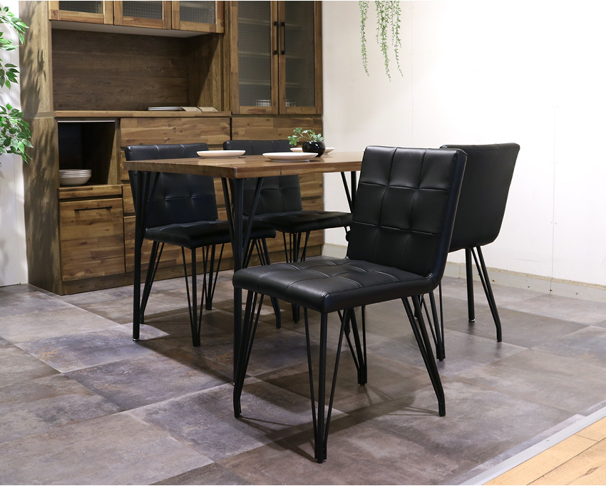 ダイニングチェア 2脚セット アンティーク ブラック アイアン PVC