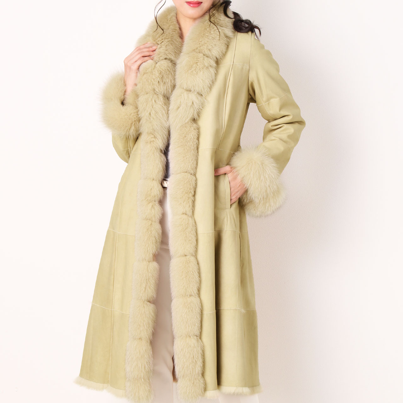 ST-315 Revillon フォックス毛皮ロングコート 全長約110cm 楽天市場