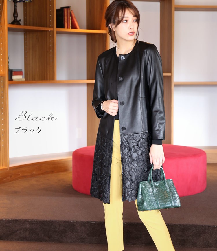 sankyo shokai（三京商会） ラムレザー ノーカラー コート ロング丈