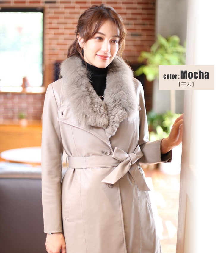 GIORGIO ラムレザーコート フォックスファー 38サイズ ベルトつき