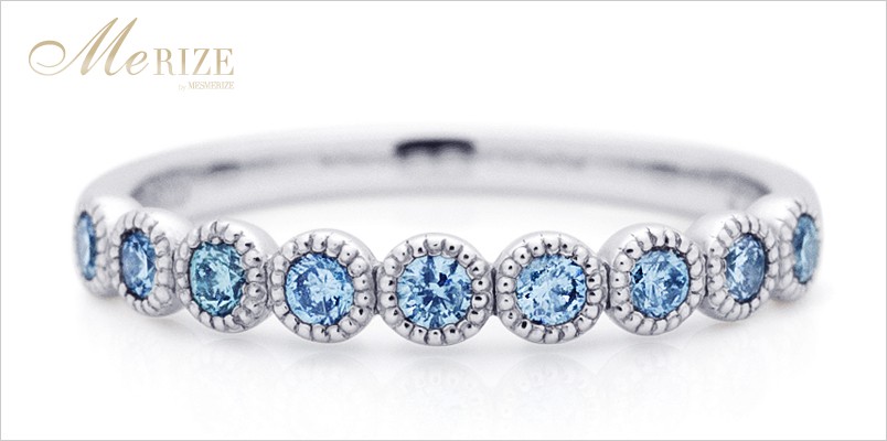 高彩度ブルー ダイヤ ハーフ エタニティ リング K18 ゴールド各色