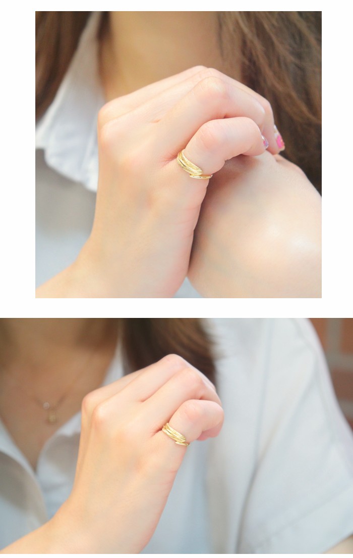 リング ピンキーリング フェザー 羽根 羽 重ねづけ ゴールド イエロー