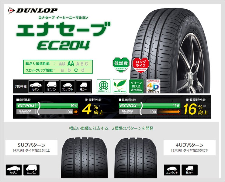 エナセーブ DUNLOP ENASAVE EC204 205/55R16 91V サマータイヤ 単品 1