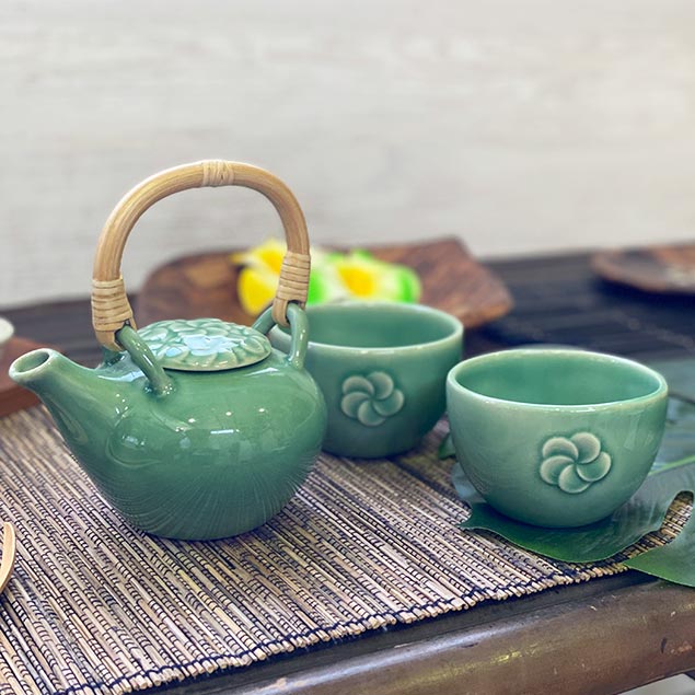 ジェンガラ ティーセット プルメリア 急須＆湯呑み セット 青緑