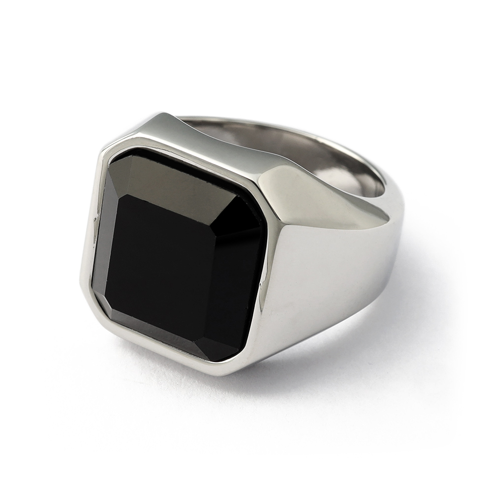 STAINLESS 大粒 ブラック オニキス 印台リング 指輪 シルバー ゴールド