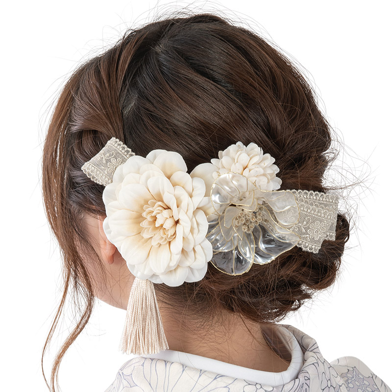 成人式 卒業式 袴 髪飾り 薄紫 ベージュ 白金 シックアメリカン